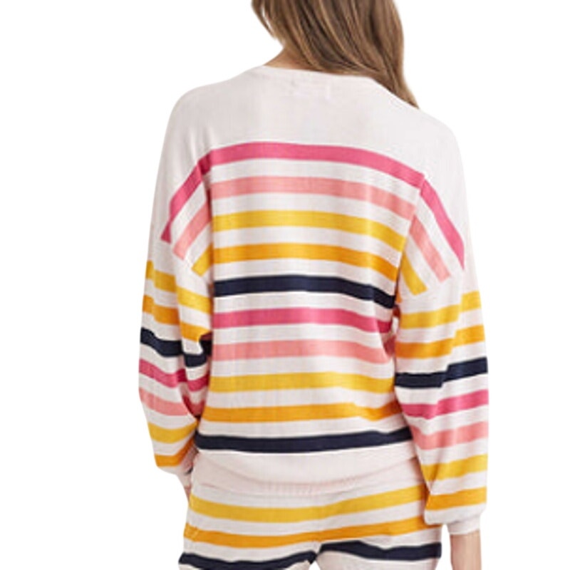 Papinelle New Pink Multicolor Striped Knit Feminine Preppy Loungewear Sweater — image 2 of 8